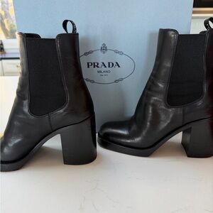 Prada Black Leather Heeled Boots